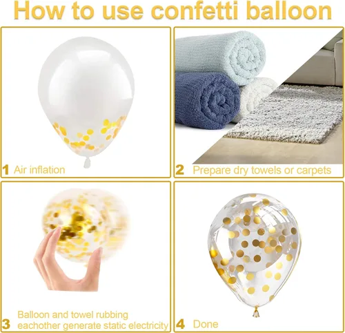 Vista 6 de Bezente - Globos de 12 pulgadas de látex con confeti para bodas, graduaciones, despedidas de soltera y cumpleaños, aptos para helio, dorado, 60