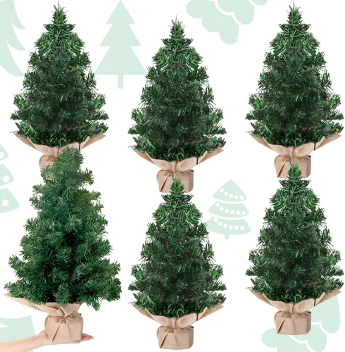 Vista 10 de Yinder 2 piezas de mini árbol de Navidad de mesa de 7.87 pulgadas, árbol de Navidad artificial en miniatura de pino con base de lino