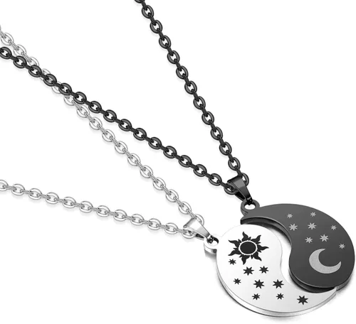 Vista 2 de PiercingJ Collar de mejor amigo a juego para parejas, colgante de acero inoxidable, joyería Yin Yang, regalos para mujeres y hombres
