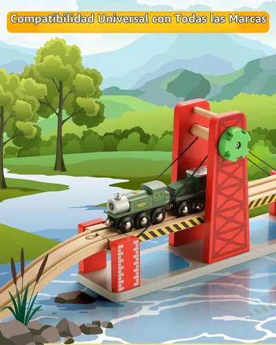Vista 5 de SainSmart Jr. Juego de accesorios de tren de madera, juego de puente elevador, compatible con Brio, Thomas, Melissa y Doug