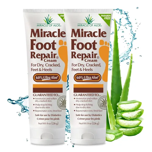 Vista 11 de Miracle Foot Repair Cream, (1 onza/3 unidades) repara talones y pies secos agrietados, 60% ultraaloe puro hidrata, suaviza y repara