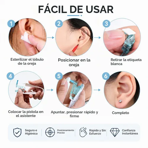 Vista 5 de Kit de perforación de oreja, 8 piezas desechables de 0.157 pulgadas (0.157 in) con aretes de oreja y 1 herramienta de perforación para pistola