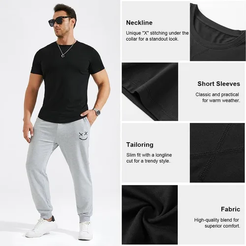Vista 3 de Paquete de 3 camisetas de cuello redondo para hombre, de algodón, hipster, hip hop, clásica