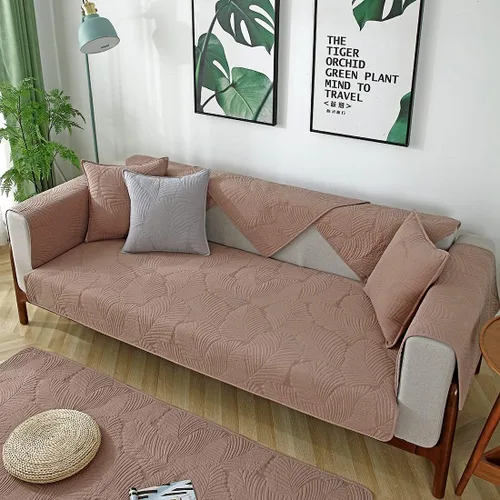 Vista 3 de vctops Funda de algodón con diseño bordado de hoja de palmera para sofá seccional, funda para sofá, para perros, gatos y mascotas, para sofá