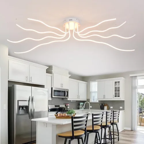 Vista 2 de Lámpara de techo LED moderna regulable para comedor, lámpara de cocina de lujo, 8 luces, cerca de techo, montaje empotrado