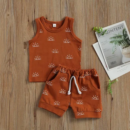 Vista 5 de CIYCUIT Conjunto de 2 piezas de ropa de verano para bebé, ropa de playa, sin mangas, pantalones cortos