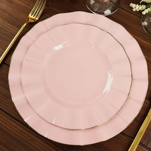 Vista 22 de Efavormart 10 Pack Platos redondos de plástico negro de 6" para postre y ensalada, platos desechables para aperitivos con borde ondulado dorado