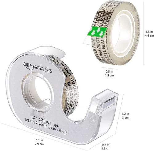 Vista 6 de Amazon Basics Cinta permanente recargable de doble cara con dispensador, ancho estrecho, 1/2 x 252 pulgadas, paquete de 3, Translucidez