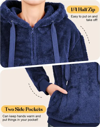Vista 20 de Century Star Sudadera deportiva mullida de vellón con capucha para mujer de talla extragrande con bolsillos