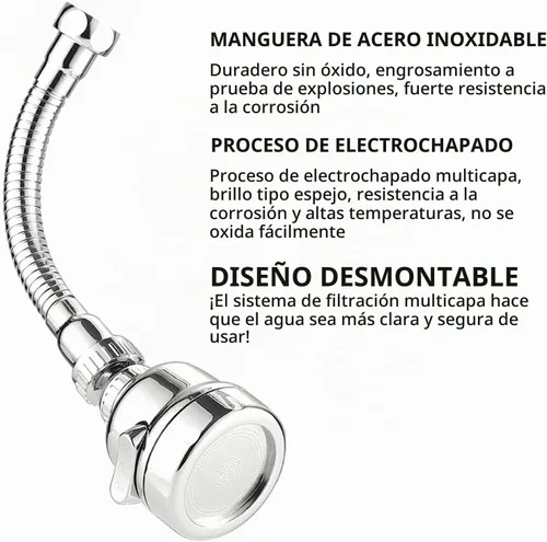Vista 3 de 3 Piezas de Cabezal de Grifo de Cocina Aireador, Extensión de Grifo Ajustable de 3 Modos Giratoria de 360 Grados Cabezal de Grifo de Cocina