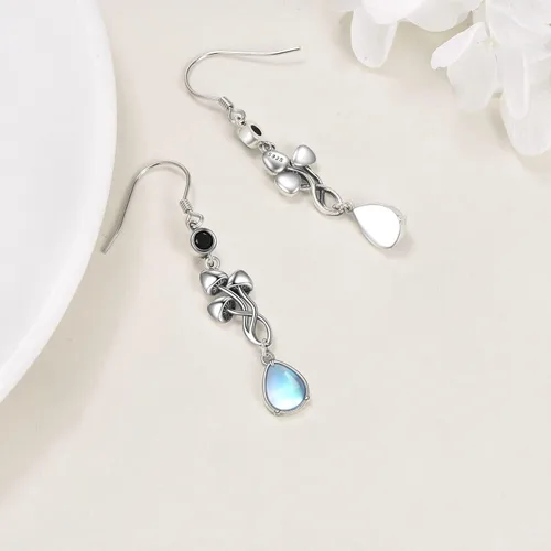 Vista 4 de YAFEINI Joyería de hongos de plata de ley 925 con piedra lunar, aretes colgantes de hongos, regalos de hongos para mujeres y niñas, Piedra lunar