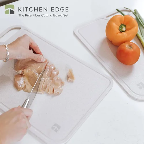Vista 8 de KitchenEdge Juego de tablas de cortar de fibra de arroz con soporte, 2