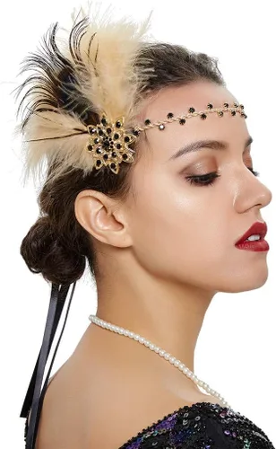 Vista 24 de Roaring 20s Great Gatsby - Diadema estilo flapper para mujer, estilo Art Deco de los años 20, con plumas A azul