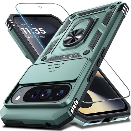 Vista 36 de Janmitta - Funda compatible con Google Pixel 9 Pro XL con cubierta deslizante para lente de cámara incorporada + protector de pantalla + soporte