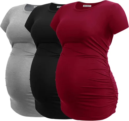 Vista 17 de Smallshow - Camiseta de maternidad para mujer, lados fruncidos, tipo túnica, prendas para el embarazo Verde militar-negro-gris profundo