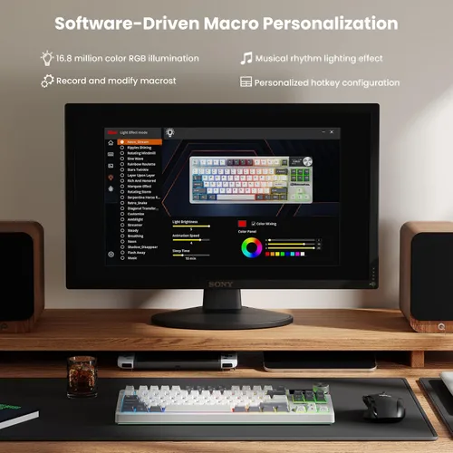 Vista 9 de RK ROYAL KLUDGE Teclado mecánico inalámbrico S85, teclado TKL con pantalla y perilla de trinquete, Bluetooth2.4GHzUSB-C, interruptores silenciosos