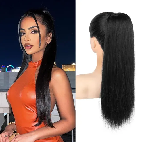 Vista 40 de SEIKEA Extensiones de cola de caballo con cordón, larga y recta, cola de caballo falsa, natural, suave, extensiones de cabello sintético resistente
