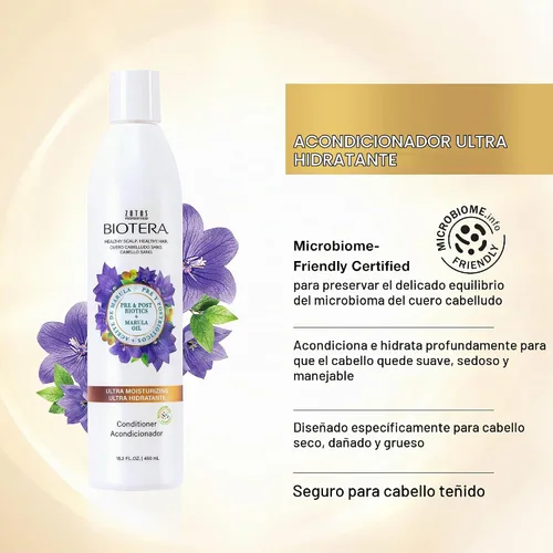 Vista 2 de Biotera Ultra Moisturizing Shampoo & Conditioner Set for Dry, Damaged Hair - Deep Hydration with Coconut & Marula Oil, Restores Moisture, Enhances