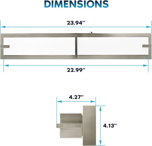 Vista 4 de LUXRITE Luces LED de tocador de 24 pulgadas de níquel cepillado para baño, 3CCT seleccionables, 3000K, 4000K, 5000K, barra de luz moderna sobre