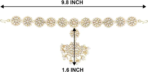 Vista 6 de I Jewels Gifts For Her 18k Gold Plated Indian Wedding Bollywood Floral Kundan Pearl Studded Rajasthani SheeshphoolMathapatti for Women (T206-7)
