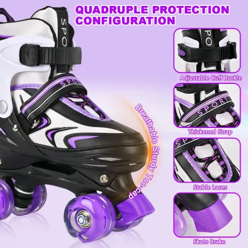 Vista 4 de Patines ajustables para niños pequeños y adultos, ruedas iluminadas, 4 tamaños