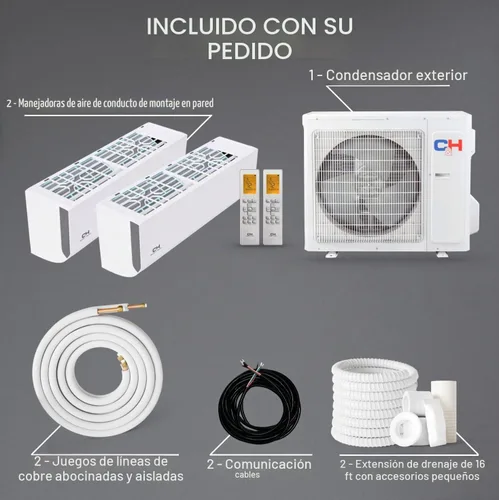 Vista 3 de Cooper & Hunter 18,000 BTU Dual 2-Zona 9K + 9K BTU Montaje en Pared Mini Split Aire Acondicionado y Bomba de Calor Sin Conductos – 22.5 SEER – Kits