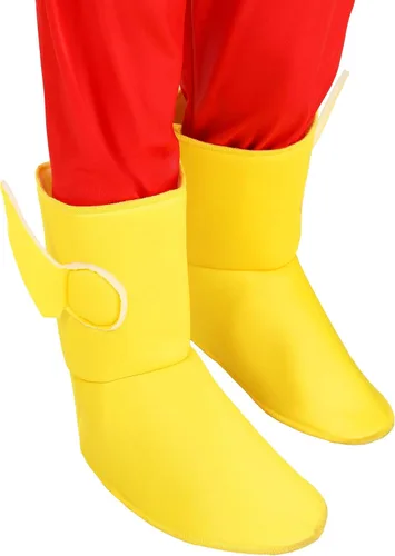 Vista 5 de Disfraz clásico de Flash para niños pequeños, disfraz de superhéroe de DC Comics, pecho muscular, máscara y fundas para botas