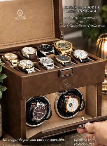 Vista 2 de Watch Winder for Automatic Watches Winding Safe Case with 8 Slot Watch Storage and LED Lights – Mirage Watches Winder for Men - Ebony Black Marrón