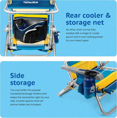 Vista 4 de Homevative XL Cooler+ - Silla de playa plegable tipo mochila, sol, paquete sunshine