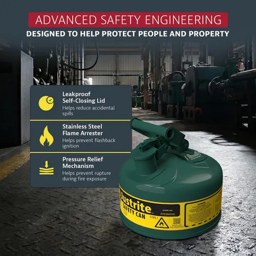 Vista 4 de Justrite Type I - Caja de seguridad de acero galvanizado Verde