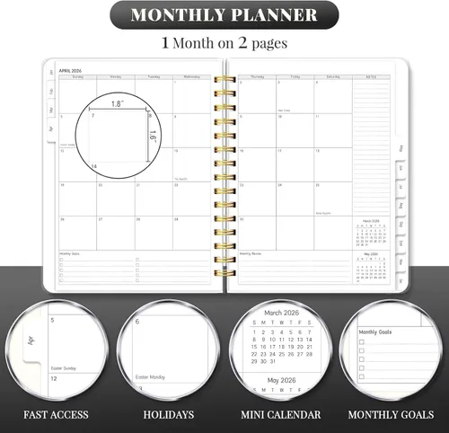Vista 4 de Agenda 2026 de 8.5 x 11 pulgadas, planificadores semanales mensuales grandes con pestañas, calendario diario A4 encuadernado en espiral, agenda