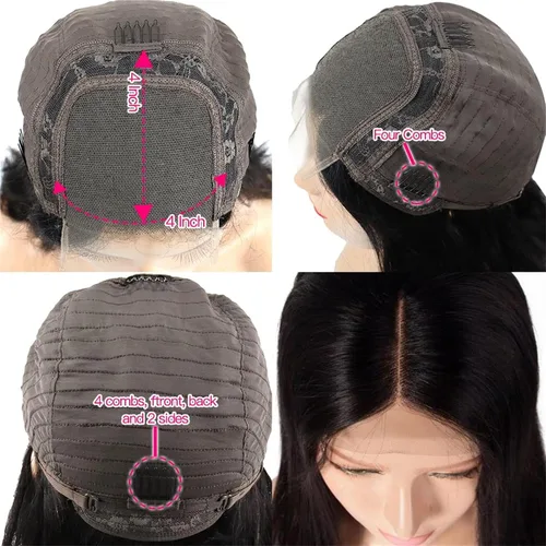 Vista 3 de Peluca Bob de Cabello Humano 4x4 Pelucas de Encaje Frontal sin Pegamento Cabello Humano Pre Arrancado Bob Corto Body Wave Pelucas de Cierre