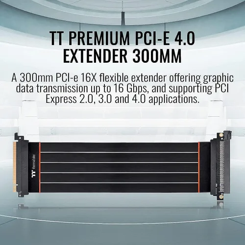 Vista 2 de Thermaltake TT Premium PCI-E 4.0 Alta Velocidad Flexible Extensor Elevador Cable 11.811 in AC-058-CO1OTN-C1