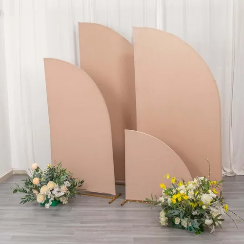 Vista 274 de Efavormart - Juego de 4 fundas de elastano beige para arco de media luna, fundas de telón de fondo Chiara de 2.5 pies a 7 pies para escenarios