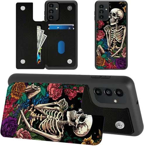 Vista 15 de Funda tipo cartera para Samsung Galaxy A14 5G con tarjetero y bloqueo RFID, piel sintética suave, función atril, cierre magnético, funda delgada