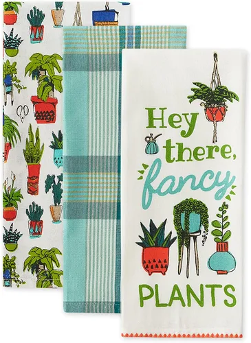 Vista 2 de DII You Grow Girl Collection Decorativo, lavable a máquina, juego de paños de cocina, 18 x 28 pulgadas, plantas elegantes, 3 piezas