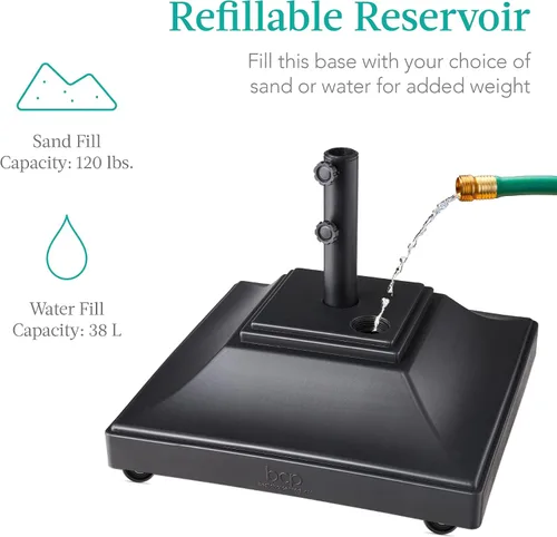Vista 4 de Best Choice Products Base de Sombrilla Móvil Rellenable, Base de Servicio Pesado, Soporte de Mercado Cuadrado Escalonado para Patio, Terraza, Negro