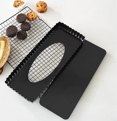 Vista 6 de Tosnail Paquete de 2 sartenes antiadherentes de 14 x 5.75 pulgadas con parte inferior extraíble rectangular para hornear pasteles