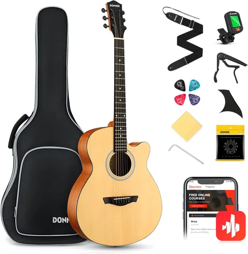 Vista 8 de Donner DAG-1CL - Kit de guitarra acústica para zurdos para principiantes y adultos, tamaño completo, juego de guitarra acustica zurdos con correa