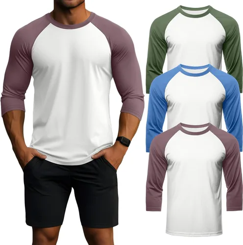 Vista 22 de Huukeay - Paquete de 3 camisas para hombre de 3/4 de manga, cuello redondo, camisetas de béisbol, camisetas atléticas que absorben la humedad