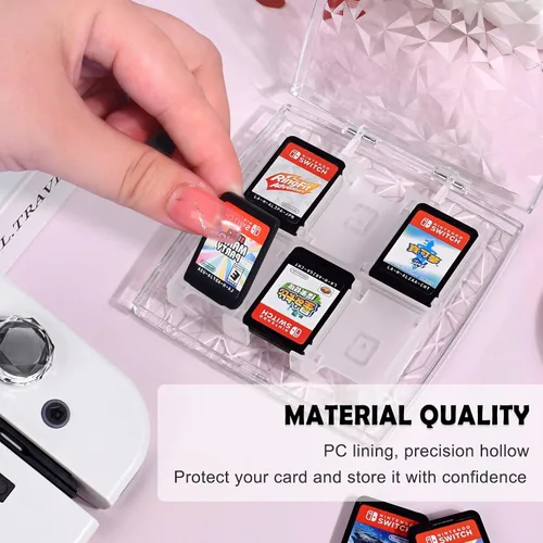 Vista 4 de DLseego Estuche transparente para tarjetas de juego de cristal para interruptor regular, Lite OLED, 11 ranuras para tarjetas de juego, 2 ranuras