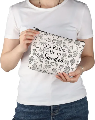 Vista 6 de PWHAOO Suecia viaje regalo de vacaciones I'd Rather Be in Sweden Bolsa de maquillaje Bolsa de maquillaje Bandera sueca Orgullo Cosméticos Suecia