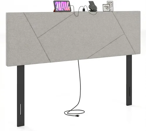 Vista 20 de GIANTEX - Cabecera con estación de carga, tamaño Queen/Matrimonial, tapizada con botones y 2 salidas de CA, puerto USB y tipo C, patas de madera