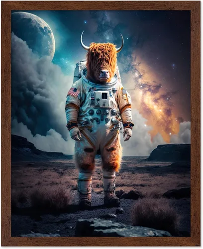 Vista 7 de Poster Master Póster vintage de animales – Impresión retro divertida – Regalo para artista, amigo – Oso Grizzly en traje espacial, astronauta, luna