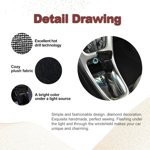 Vista 3 de Funda para pomo de palanca de cambios de automóvil, protector de piel sintética para palanca de cambios con accesorios interiores brillantes, Negro