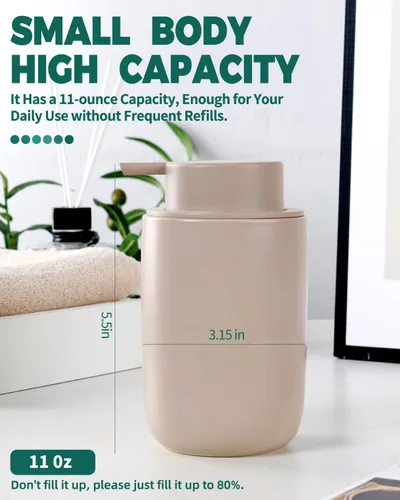 Vista 4 de BosilunLife Dispensador de jabón de espuma – Dispensador de espuma de cerámica para lavado de manos para baño, dispensador de jabón pequeño moderno
