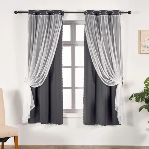 Vista 46 de Anytime Cortinas opacas y transparentes para ventana, par de paneles de cortinas lisas con ojales en la parte superior, 35 pulgadas de ancho x 63