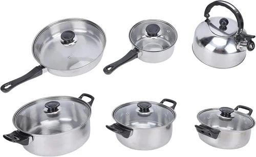 Vista 2 de Pssopp Stainless Steel Cookware Set, Skillets Handle Pots Pans Set for Kitchen Home Various Cooking Methods Stainless Steel Cookware, Heat Proof