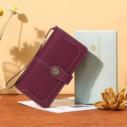 Vista 6 de FALAN MULE Cartera de cuero para mujer, de gran capacidad, bifold, con bloqueo RFID, tarjetero con bolsillo para monedas con cremallera