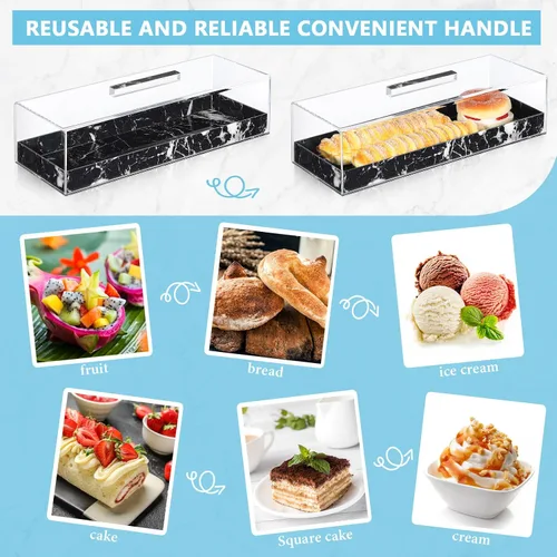 Vista 5 de Dandat 2 piezas Bandeja rectangular de servicio con tapa, mármol gris y negro granulado, soporte rectangular para pastel acrílico, soporte